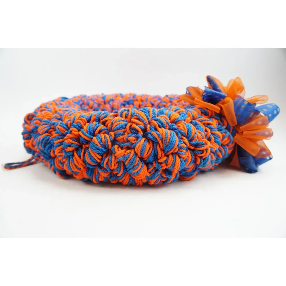 Handmade Yarn Wreath 15.5in Orange Blue Door Decor Florida Gators Football EUC